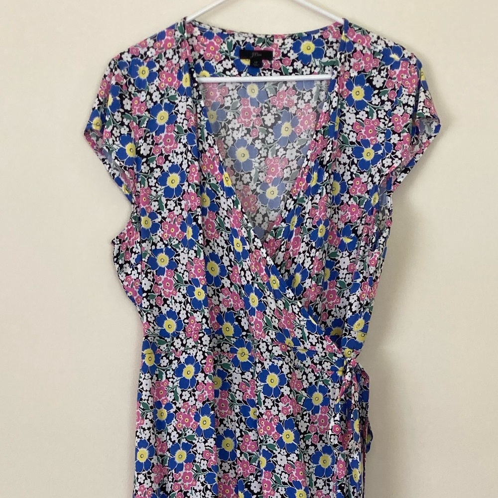 J. Crew Pink Blue Yellow Floral Wrap Dress